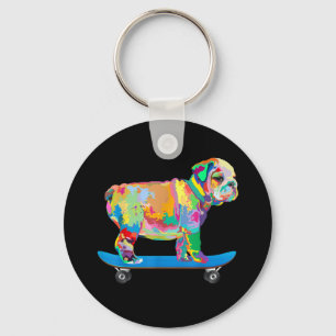Dog Gift Colourful Cool Bulldog Puppy Skateboard Key Ring