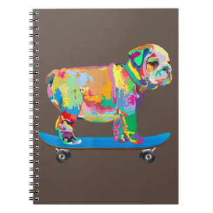 Dog Gift   Colourful Cool Bulldog Puppy Skateboard Notebook