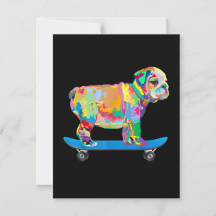 Dog Gift Colourful Cool Bulldog Puppy Skateboard Thank You Card