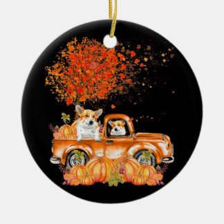 Dog Gift | Corgi Dog Pumpkins Ceramic Ornament