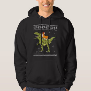 Dog Gift Corgi Riding T Rex Dinosaur Christmas Hoodie