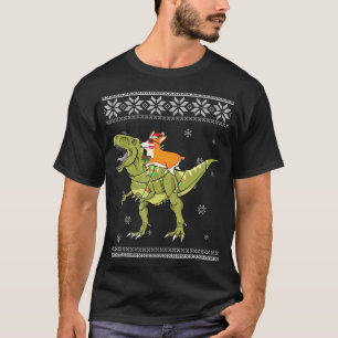 Dog Gift   Corgi Riding T Rex Dinosaur Christmas T-Shirt