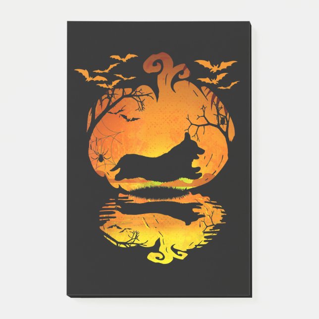 Dog Gift | Corgi Silhouette Pumpkin Halloween Post-it Notes (Front)