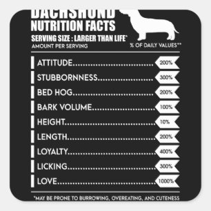 Dog Gift   Dachshund Nutrition Facts Square Sticker