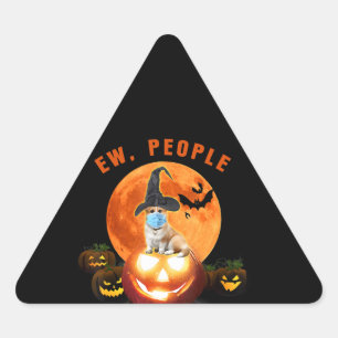 Dog Gift Ew People Corgi Wearing Mask Halloween Triangle Sticker