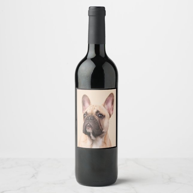 Dog Gift | French Bulldog With Poor Face Wine Label (Front)