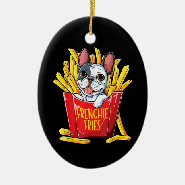 Dog Gift | Frenchie Fries Ceramic Ornament (Front)
