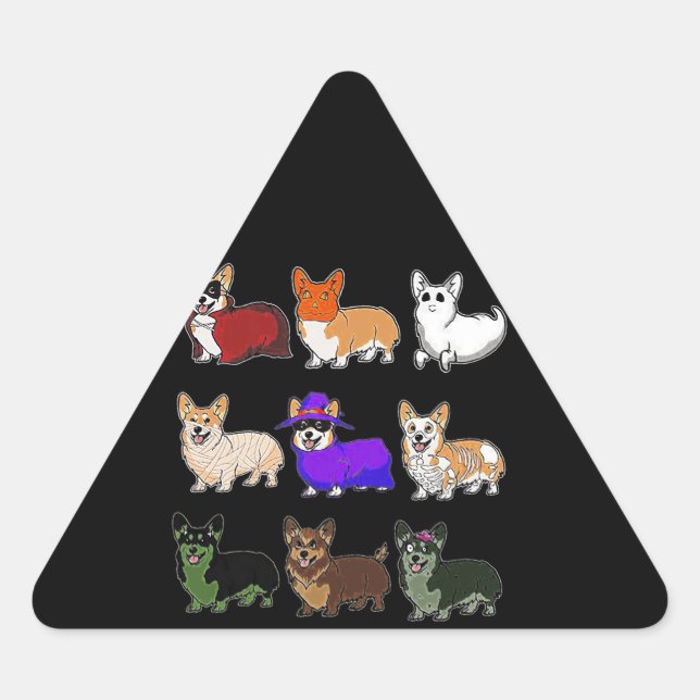 Dog Gift | Funny Corgi Dog Halloween Triangle Sticker (Front)