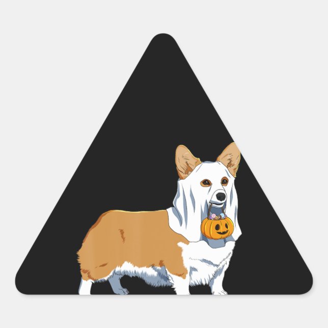 Dog Gift | Funny Halloween Ghost Pumpkin Dog Triangle Sticker (Front)