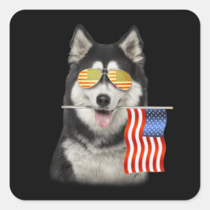 dog gift   Husky American Flag Gifts Square Sticker
