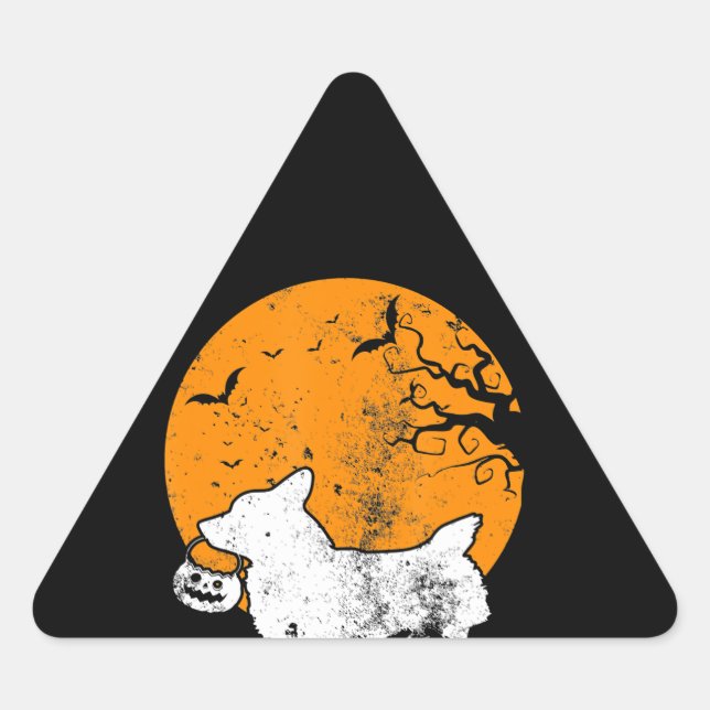 Dog Gift | Pembroke Welsh Corgi Pumpkin Halloween Triangle Sticker (Front)