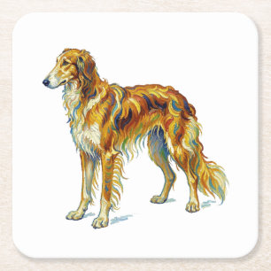 Dog Gift Vibrant Colourful Saluki Dog Design Square Paper Coaster