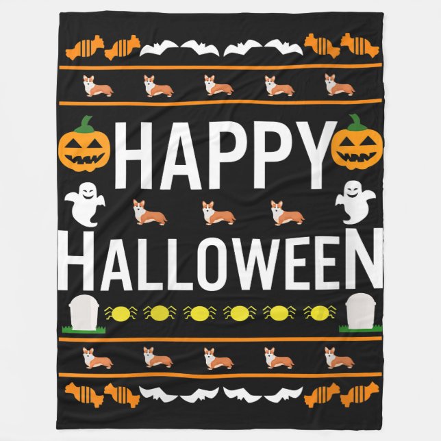 Dog Gift | Womens Welsh Corgi Halloween Fleece Blanket (Front)
