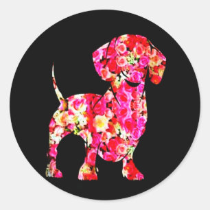 Dog Gift   Wonderful Flower Dachshund Girl Classic Round Sticker