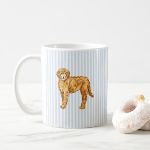 Dog Golden Doodle Painting Blue Stripe Coffee Mug