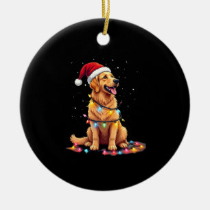 Dog Golden Retriever Santa Christmas Xmas Lights ( Ceramic Ornament
