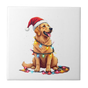 Dog Golden Retriever Santa Christmas Xmas Lights ( Ceramic Tile