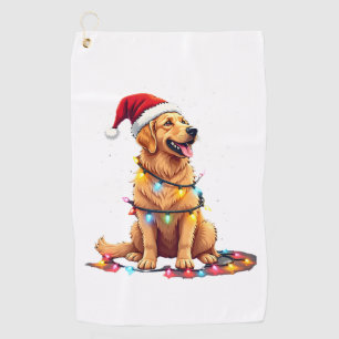 Dog Golden Retriever Santa Christmas Xmas Lights ( Golf Towel