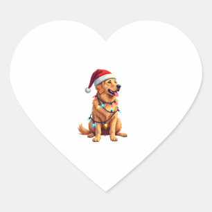 Dog Golden Retriever Santa Christmas Xmas Lights ( Heart Sticker