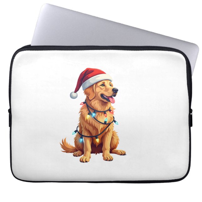 Dog Golden Retriever Santa Christmas Xmas Lights ( Laptop Sleeve (Front)