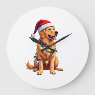 Dog Golden Retriever Santa Christmas Xmas Lights ( Large Clock