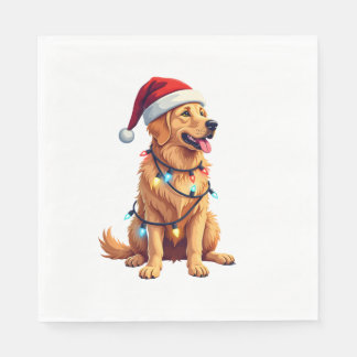 Dog Golden Retriever Santa Christmas Xmas Lights ( Napkin