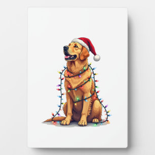 Dog Golden Retriever Santa Christmas Xmas Lights ( Plaque