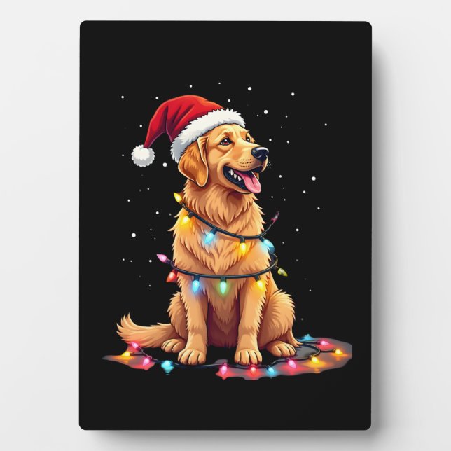 Dog Golden Retriever Santa Christmas Xmas Lights ( Plaque (Front)