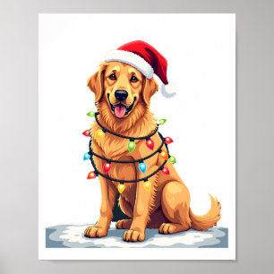 Dog Golden Retriever Santa Christmas Xmas Lights ( Poster