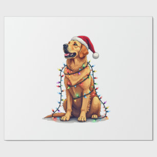 Dog Golden Retriever Santa Christmas Xmas Lights ( Wrapping Paper