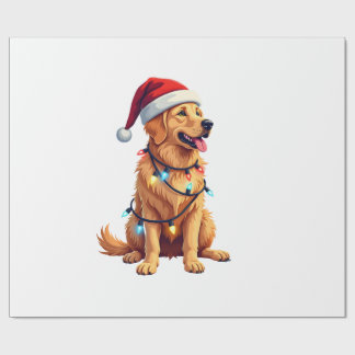 Dog Golden Retriever Santa Christmas Xmas Lights ( Wrapping Paper