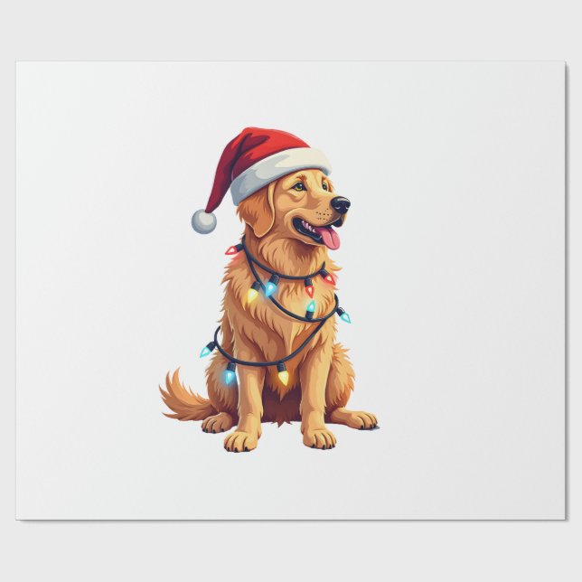 Dog Golden Retriever Santa Christmas Xmas Lights ( Wrapping Paper (Flat)