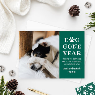 Dog Gone Year Funny Green Pet Photo Holiday Card