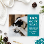 Dog Gone Year Funny Teal Pet Photo Holiday Card<br><div class="desc">It's been a "Dog Gone Year"! Show off your favourite pup(s) with this modern and funny photo card that will make your friends and family smile this holiday season. Personalise the white custom text with a holiday message of health and happiness, and include your dog's name and your last name...</div>