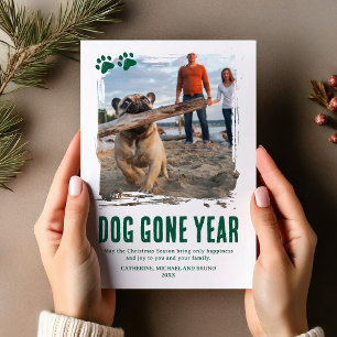 Dog Gone Year Green Photo Christmas Holiday Card