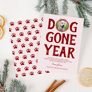 Dog Gone Year Pink Red Photo Christmas Holiday Card