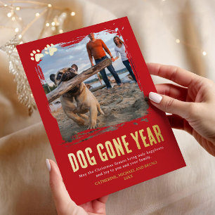 Dog Gone Year Red Photo Christmas Foil Holiday Card