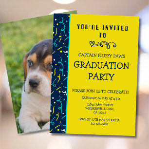 Dog Graduation Announcement Colorful Blue Confetti