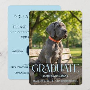 Dog Graduation Party Invite Pet Photo Baby Blue
