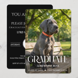 Dog Graduation Party Invite Pet Photo Black