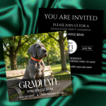 Dog Graduation Party Invite Pet Photo Black &White