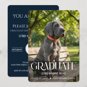 Dog Graduation Party Invite Pet Photo Navy Blue