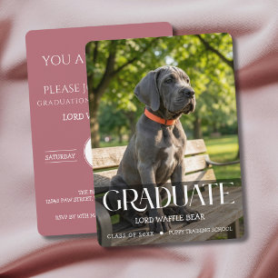 Dog Graduation Party Invite Pet Photo Rose Gold