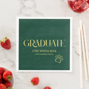 Dog Graduation Party Pet Photo Deep Emerald Green Napkin