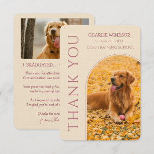 Dog Graduation Pet Photo Rose Gold & Champagne Thank You Card
