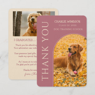 Dog Graduation Pet Photo Rose Gold & Champagne Thank You Card