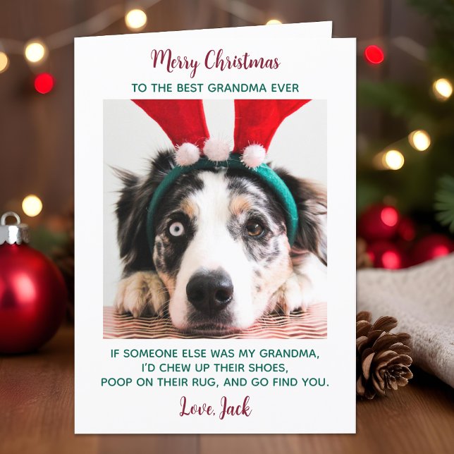 Dog Grandma Funny Custom Pet Photo Merry Christmas Holiday Card (Creator Uploaded)