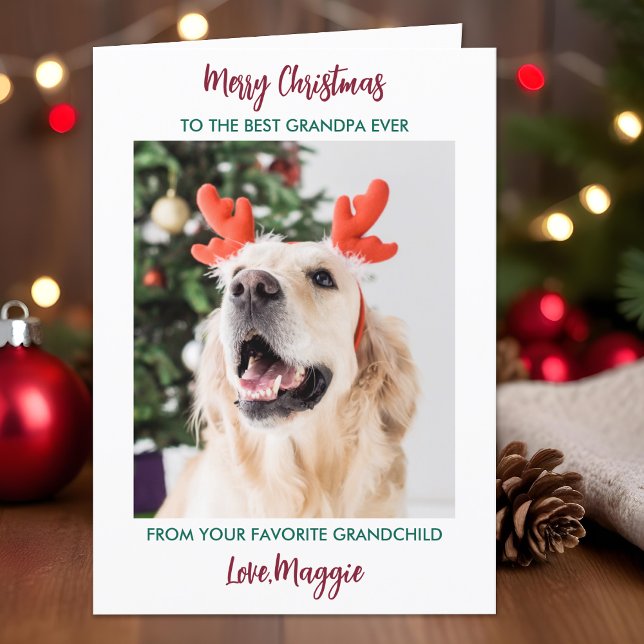 Dog Grandpa Personalised Pet Photo Merry Christmas Holiday Card (Creator Uploaded)
