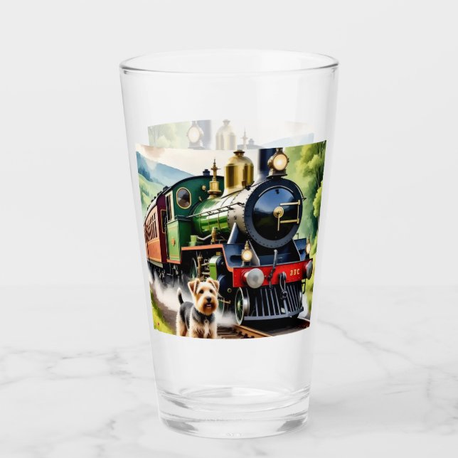 Dog Greeting steam train Glass (Front)