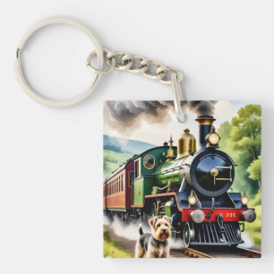 Dog Greeting steam train Key Ring